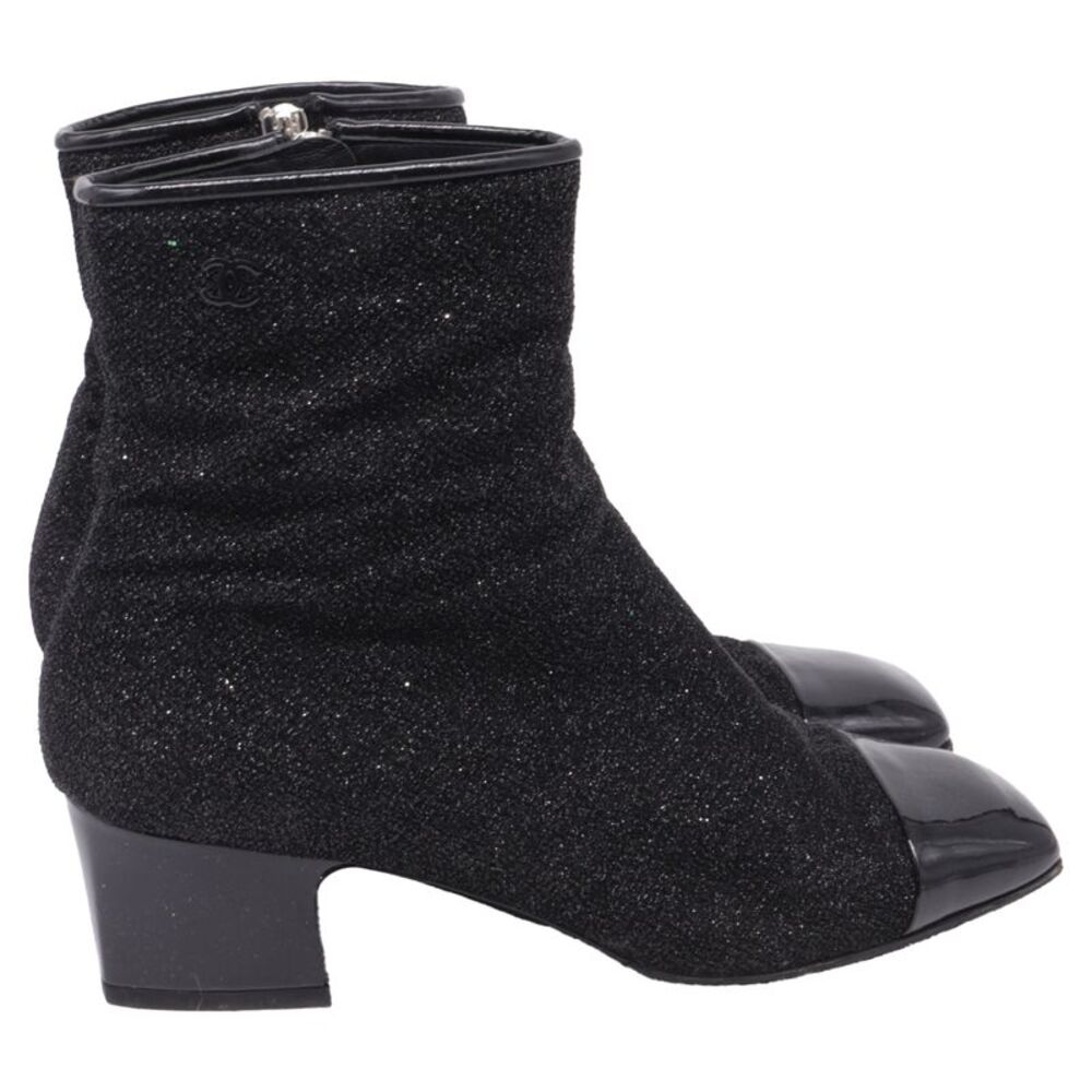 Chanel Square Toe Ankle Boots in Black Glitter